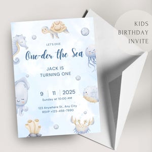 One-der-the-Sea-Geburtstags-Einladung | Bearbeitbare und druckbare Vorlage | Geburtstagsparty einladen | Bday Party einladen | Canva Bearbeitbare Einladung