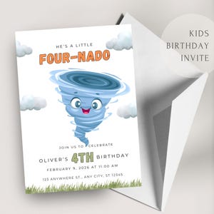 Vier-Nado-Geburtstags-Einladung | Bearbeitbare und druckbare Vorlage | Geburtstagsparty einladen | Bday Party einladen | Canva Bearbeitbare Einladung
