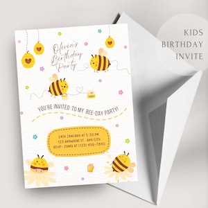Bee-Day Party | Birthday Invitation | Editable & Printable Template | Birthday party invite | Bday Party Invite | Canva Editable Invitation