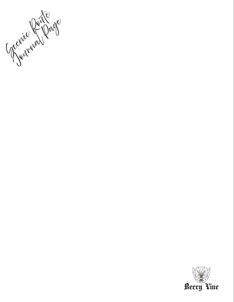 May include: White journal page with the text "Scenic Route Journal Page" in black script in the upper left corner. The Berry Vine logo is in the lower right corner.