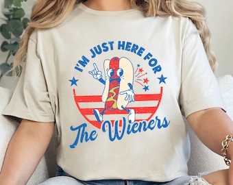 I'm Just Here For The Wieners Shirt, Retro America Hot Dog Funny Shirt, Fourth of July Independence Day Party Tee, Summer USA Shirt 263320