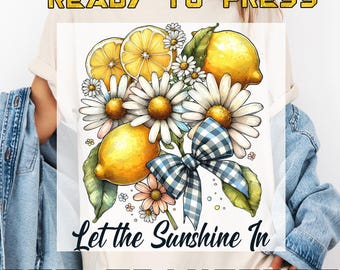 Lemon Daisy Gingham Bow DTF Transfer Lemons Floral Coquette Ready To Press, Retro Lemons Floral Coquette DTF Vintage Summer Heat Press