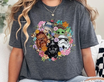 Floral Star Wars Shirt, Vintage Mandalorian Grogu Shirt, Galaxy's Edge Tee, Darth Vader Shirt Chewbacca Shirt, Retro This Is The Way 262693