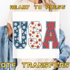 Floral USA 4Th Of July DTF Transfer, Women 4Th Of July Heat Press Transfer USA 250th Anniversary Iron On Decal