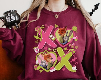 Disney Valentine XOXO Zootopia Sweatshirt, Nick Wilde Judy Hopps Hoodie, Zootopia 2 Valentines Hoodie, Cute Fox Bunny Couple Crewneck 264535