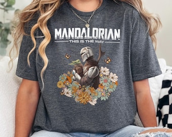 Vintage Floral Mandalorian Shirt, Star Wars Mandalorian This Is The Way Shirt, Disney Star Wars Shirt, Star Wars Fathers Day Gift Tee 261301