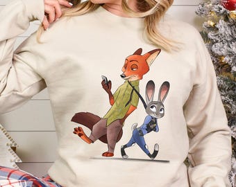 Disney Zootopia Sweatshirt, Judy Hopps Hoodie, Nick Wilde Sweatshirt,Retro Zootropolis Disney Hoodie, Zootopia Fox And Bunny Crewneck 264541