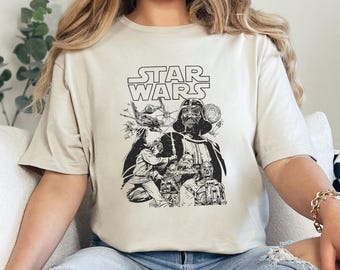 Vintage Star Wars Shirt, Star Wars Family Shirt Mandalorian Shirt Grogu Bounty Hunter Shirt 90s Style Star Wars Shirt   261188