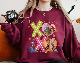 Disney Valentine XOXO Zootopia Sweatshirt, Nick Wilde Judy Hopps Hoodie, Zootopia 2 Valentines Hoodie, Cute Fox Bunny Couple Crewneck 264544