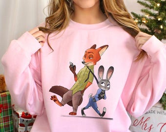 Disney Zootopia Sweatshirt, Judy Hopps Hoodie, Nick Wilde Sweatshirt,Retro Zootropolis Disney Hoodie, Zootopia Fox And Bunny Crewneck 264541