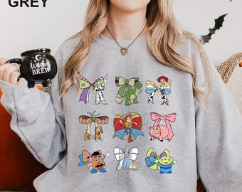 Coquette Toy Story Sweatshirt, Women Coquette Bow Sweatshirt, Disney Toy Story Hoodie, Woody Buzz Jessie Hamm T-Rex Crewneck 264136
