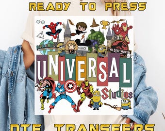 Transferencia DTF de Universal Studios, lista para prensar en caliente.