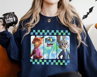 Checkered Disney Zootopia 2 Sweatshirt, Judy Hopps Nick Wilde Gary De'Snake Hoodie, Disneyland Zootopia Crewneck 264507