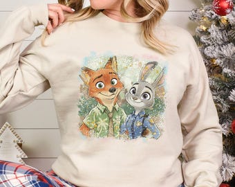 Disney Zootopia Sweatshirt, Judy Hopps Hoodie, Nick Wilde Sweatshirt,Retro Zootropolis Disney Hoodie, Zootopia Fox And Bunny Crewneck 264498