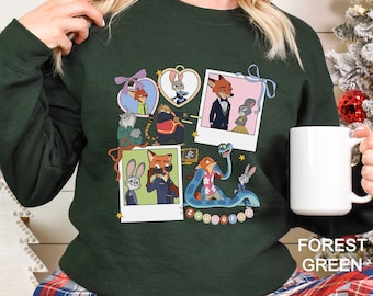 Coquette Polaroid Zootopia Sweatshirt, Judy Hopps Nick Wilde Sweatshirt,Welcome To Zootopia Disney Hoodie, Locket Zootopia Crewneck 264503