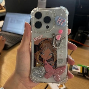 Letra personalizable Winx Flora, funda para teléfono 3D, funda rosa, funda bonita, funda de mariposa, funda para teléfono, funda personalizada, funda para teléfono, regalo para amiga