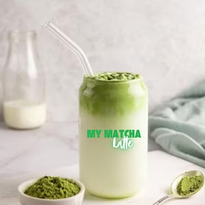 Glass Sipper 16oz, Glass for Matcha Latte, Matcha Tea, Gift for Tea Lovers, Gift for Birthday, Iced matcha tea, Matcha Latte Glass cup