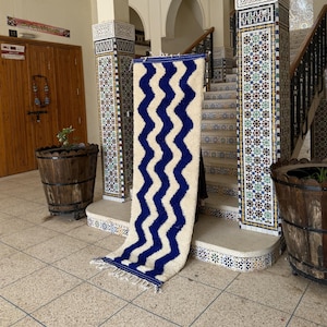 BLUE BENIOURAIN CARPET, Moroccan Handmade Rug, Blue Rug, Living Room Rug, Handmade Wool Carpet, Azilal Berber Rug, Handwoven Rug.