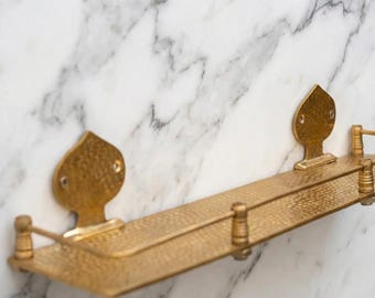 Handmade Hammered Brass Wall Shelf, Bathroom Organizer, Spice Ledge
