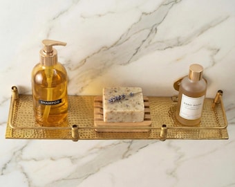 Handmade Hammered Brass Wall Shelf, Bathroom Organizer, Spice Ledge
