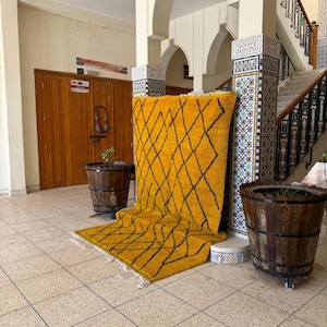 Handmade Yellow Moroccan Berber Rug - Vintage Wool Carpet for Bohemian Living Room Decor, Large Handwoven Moroccan Style Rug