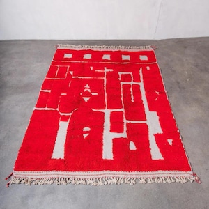 Abstract Red Carpet, Handmade Moroccan Rug, Bohemian Red rug , Red Tufted Rug , Moss Red Rug. Red Moroccan Rug, Custom Red Boujad Rug,