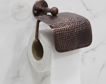 Vintage Copper Toilet Roll Holder | Rustic Farmhouse Bathroom Decor | Handmade Wall Mount