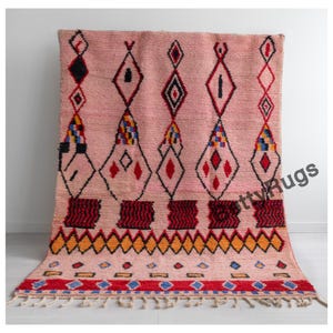 Pink Boujaad Moroccan Rug - Pink Berber Carpet - Pink Handmade Moroccan Rug - Colorful Rug Bedroom Modern - Sheep Wool Rug - Pink Large Rug
