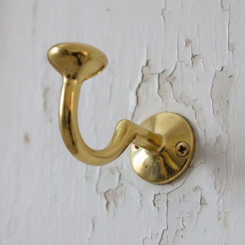 Handcrafted Unlacquered Brass Wall Hook for Bathroom & Door Use