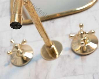 Handcrafted Unlacquered Brass Wall Mounted Bathroom Faucet