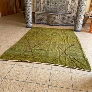 green and brown Moroccan Rug - Hand-Knotted Beni Ourain Style, Custom Handmade Tufted Carpet for Unique Home Decor.