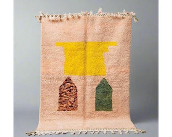 Pink Moroccan Wool Rug: Terracotta Design, Handmade Mrirt Carpet