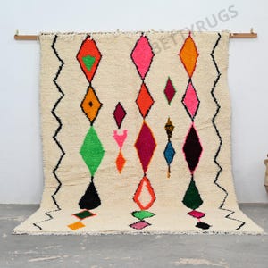 Handwoven Beni Ourain Wool Rug: Cream Moroccan Berber Rug with Tassels