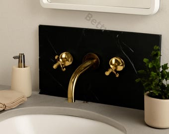Grifo para lavabo de baño de pared de latón macizo sin lacar, grifo antiguo para lavabo de tocador.