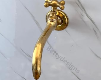 Handcrafted Unlacquered Brass Wall Faucet – 8-inch Spout