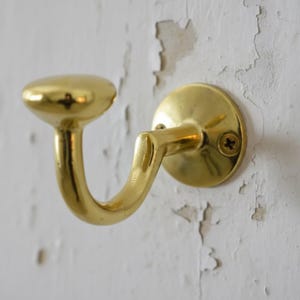Handcrafted Unlacquered Brass Wall Hook for Bathroom & Door Use