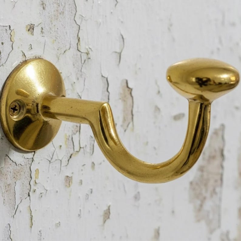 Handcrafted Unlacquered Brass Wall Hook for Bathroom & Door Use