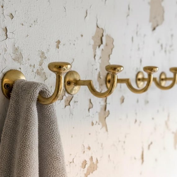Handcrafted Unlacquered Brass Wall Hook for Bathroom & Door Use