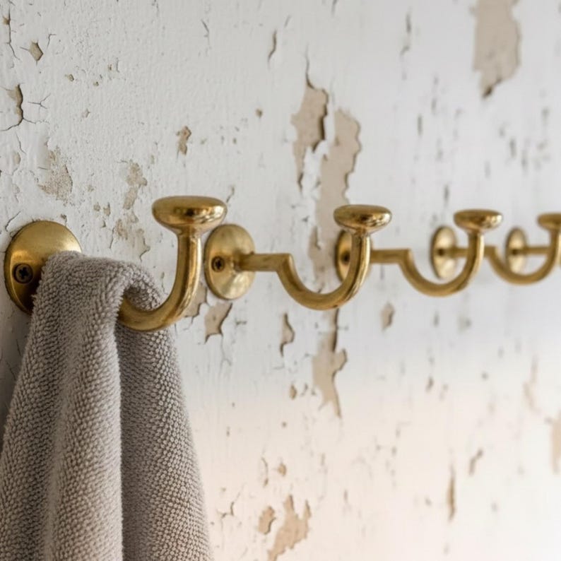 Handcrafted Unlacquered Brass Wall Hook for Bathroom & Door Use