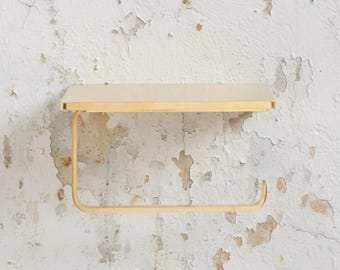 Portarrollos de papel higiénico de latón sin lacar con estante / Almacenamiento para montaje en pared