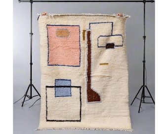 Boujaad Moroccan Rug: Pink Wool Shaggy Beni Ourain Sofa Rug