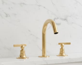 Unlacquered Solid Brass Bathroom Faucet, Deck Mount, 3-Hole