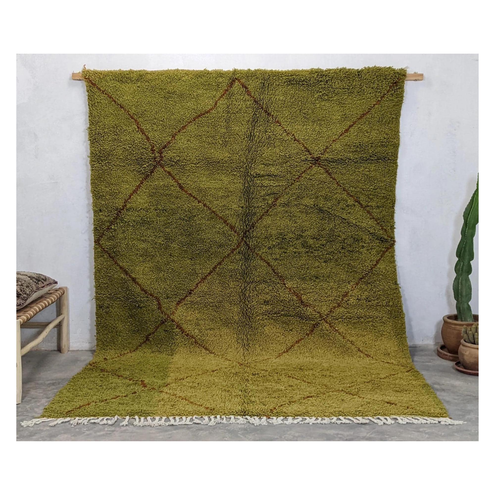 Handmade Green Moroccan Rug: Wool Berber Runner Carpet
