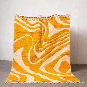 Moss Yellow rug , Handmade Moroccan Rug , Custom Morrocan Rug , Tufted Yellow Grass Gardening Shape Rug ,  Berber Wool Area Rugs .