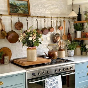 Unlacquered Brass Wall Mounted Organizer Rack With 10 Hooks for Home Kitchen