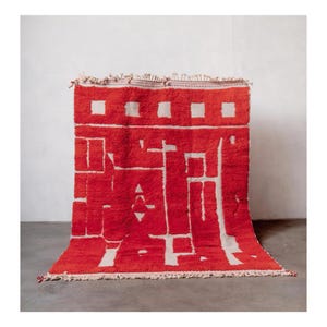 Red Moroccan Rug, Custom Red Boujad Rug, Abstract Red Carpet, Handmade Moroccan Rug, Bohemian Red rug , Red Tufted Rug , Moss Red Rug.