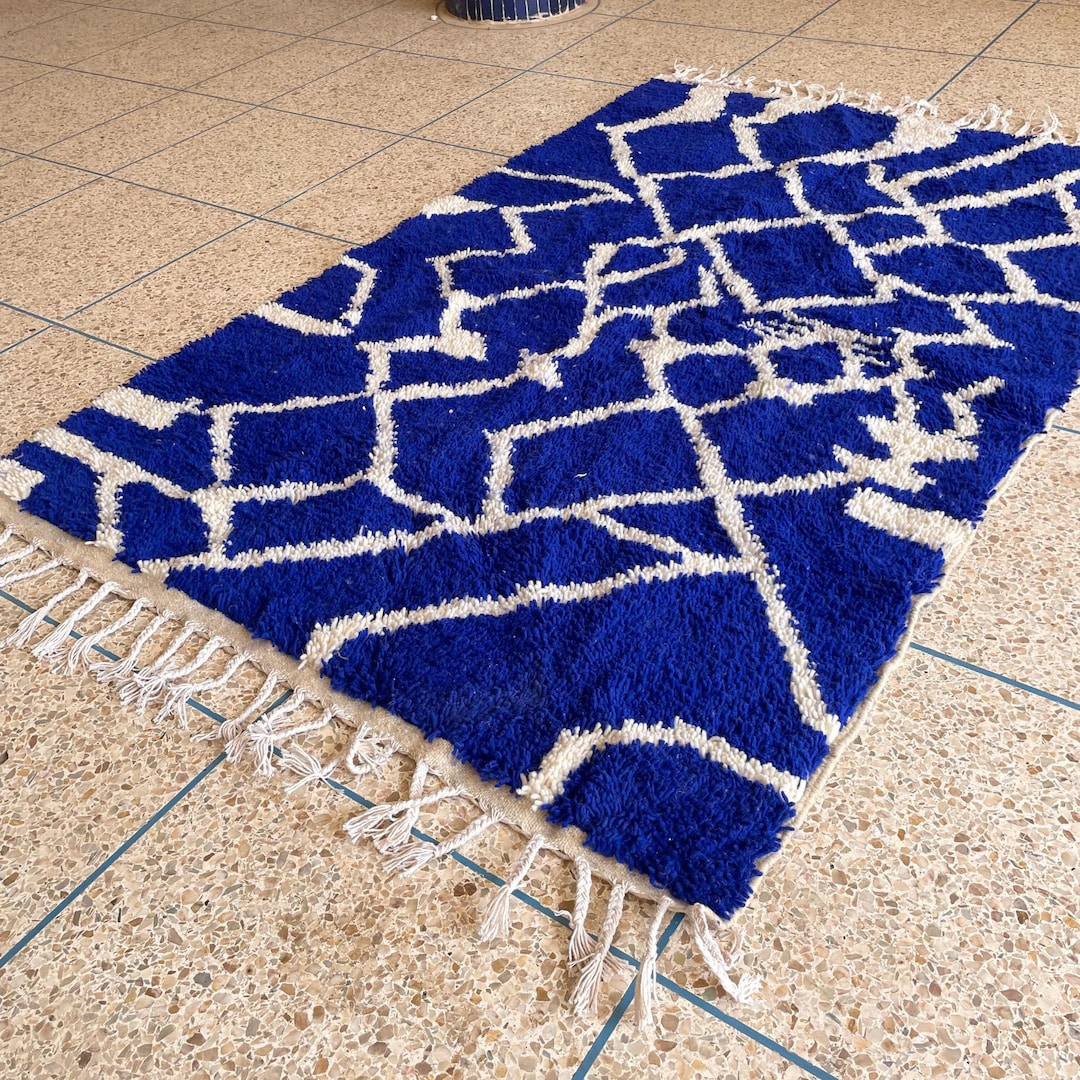 Blue Arabic Rug Stunning Blue Moroccan Rug, Handwoven Berber Wool Rug, Large Living ...