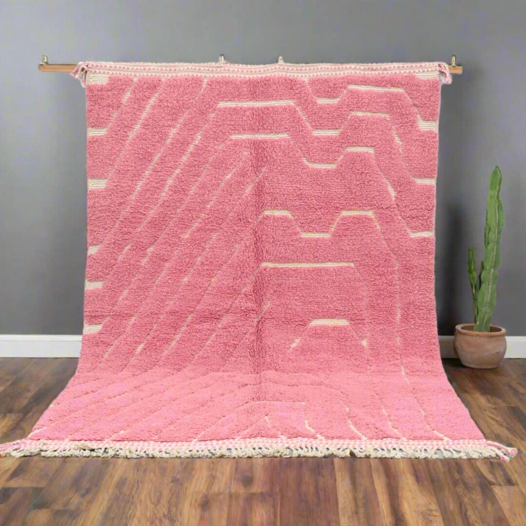 Pink Arabic Rug Pink Morrocan Rug, Rug for Living Room, Area Rug 8x10, Striped Tufted ...