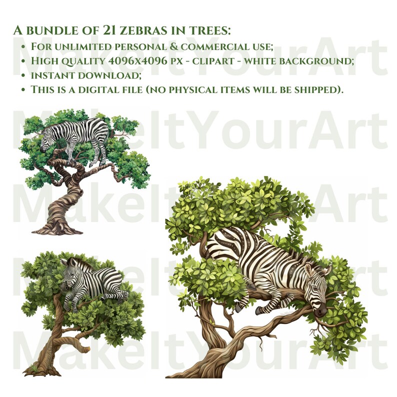 Trees Zebra Design Bundle of Zebras in Trees Clipart Bundle - High Resolution PNG ...