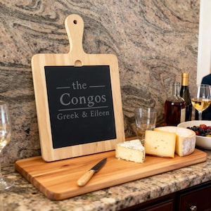 Personalized Wood & Slate Charcuterie Board, Engraved Cheese Tray, Wedding Housewarming Gift